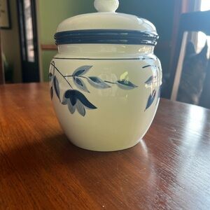 Home Essentials Ivory Jar with Navy Leaf Motif